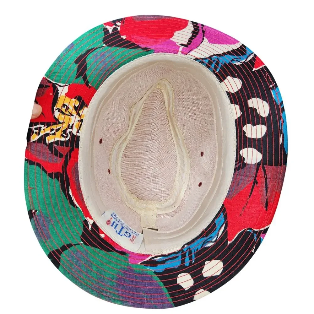 Vintage GTH Golf & Tennis Headwear Fedora Hat Red Abstract Print Trim